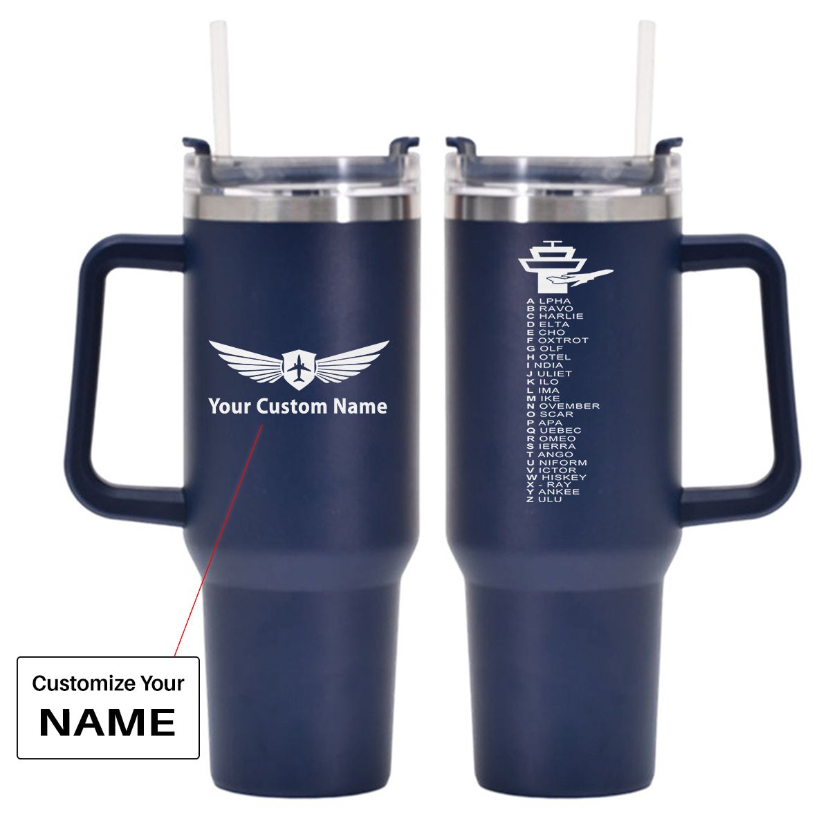 Aviation Alphabet Designed 40oz Stainless Steel Car Mug With Holder