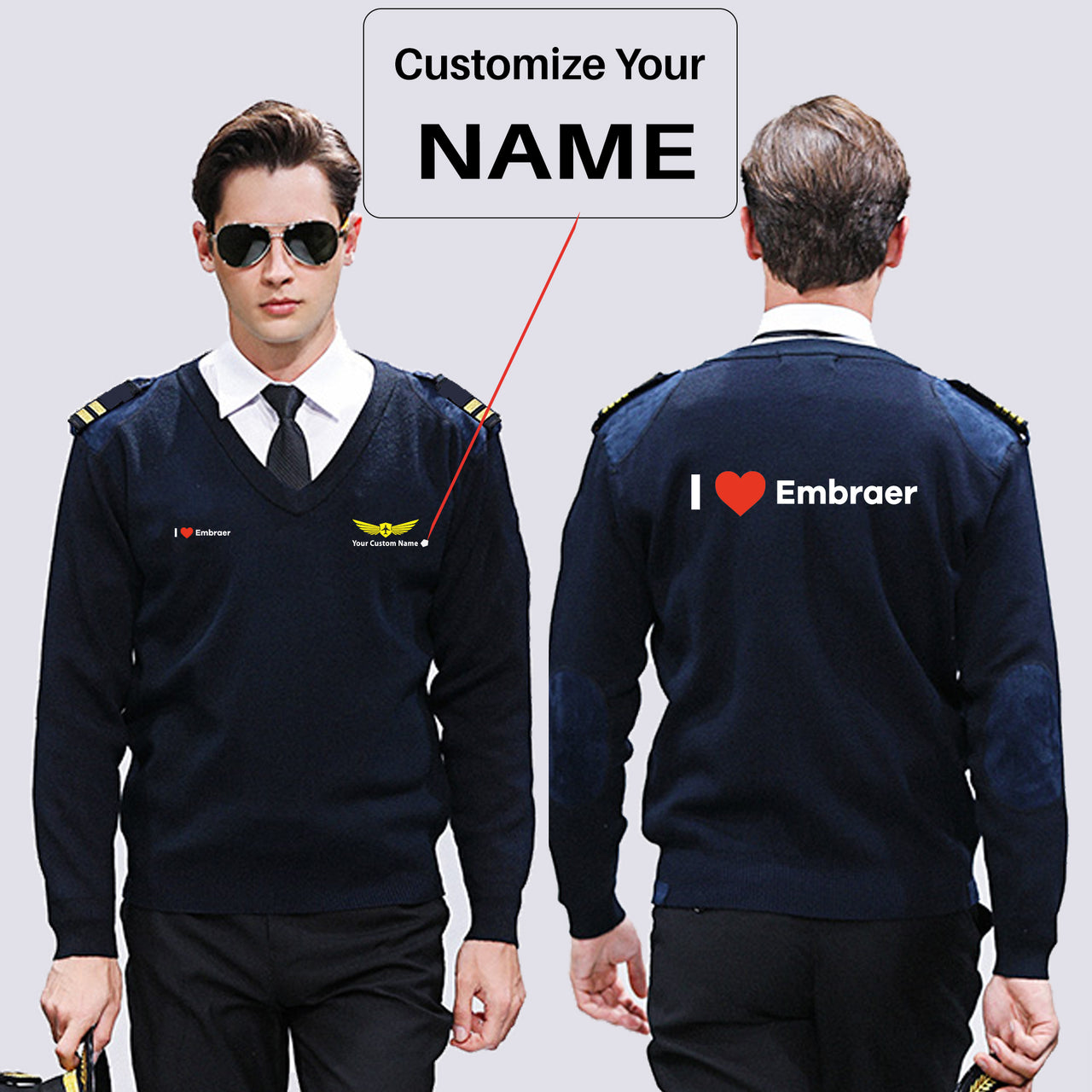 I Love Embraer Designed Wool Pilot Sweaters