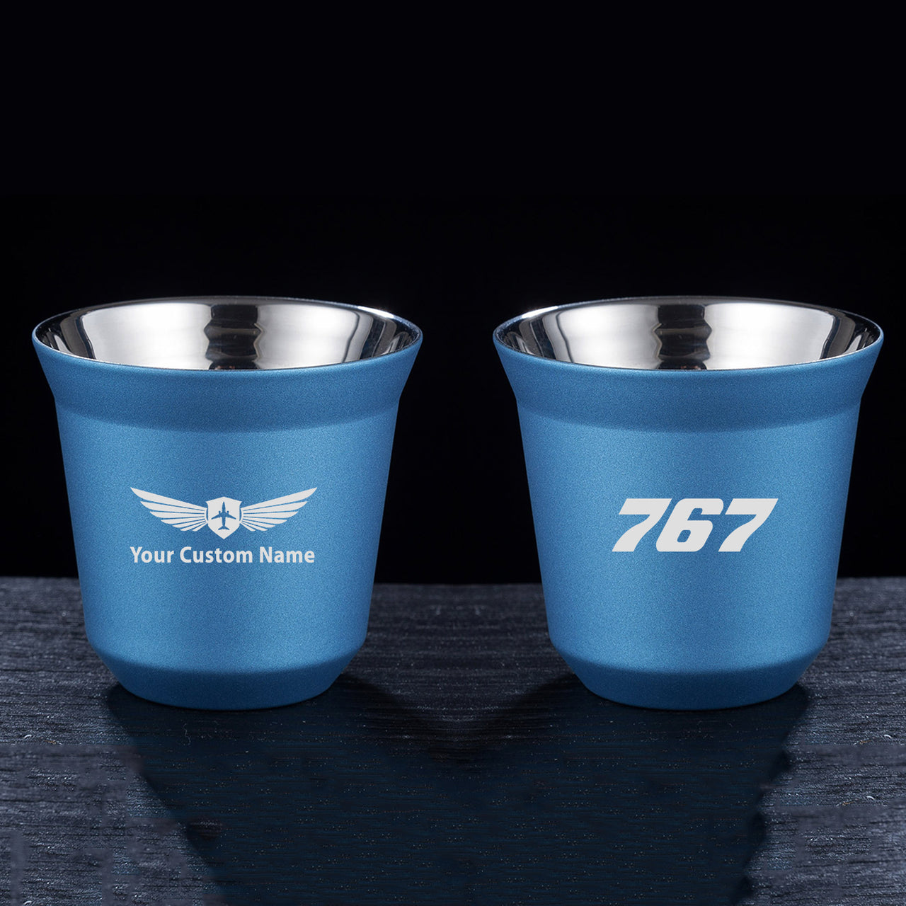 767 Flat Text Designed Double Wall Stainless Steel Coffee Mugs