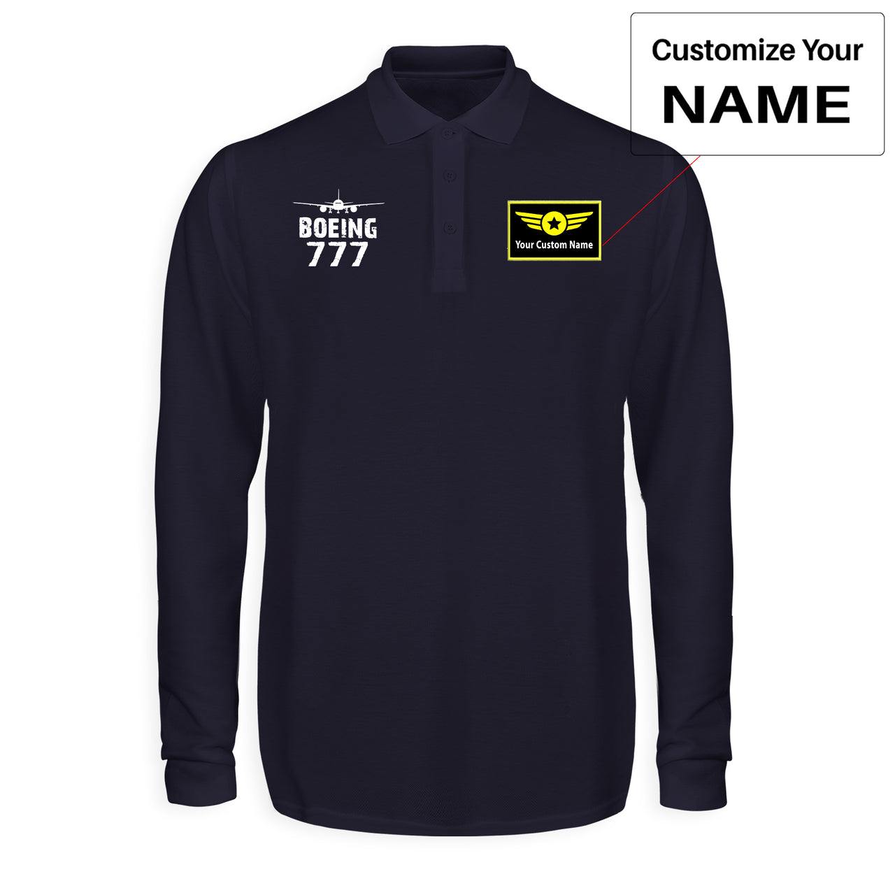 Boeing 777 & Plane Designed Long Sleeve Polo T-Shirts