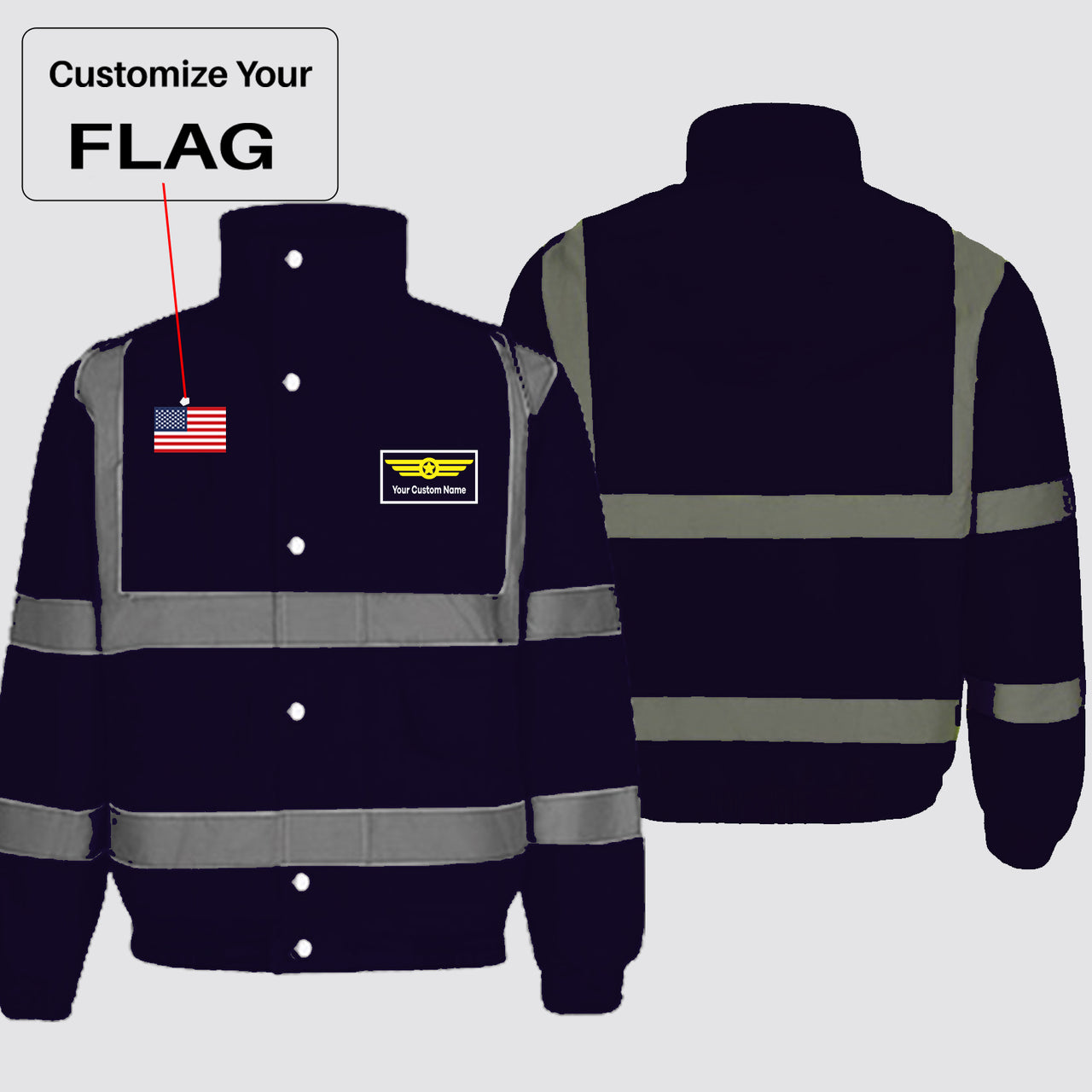 Custom Flag & Name with (Badge 1) Designed Reflective Winter Jackets