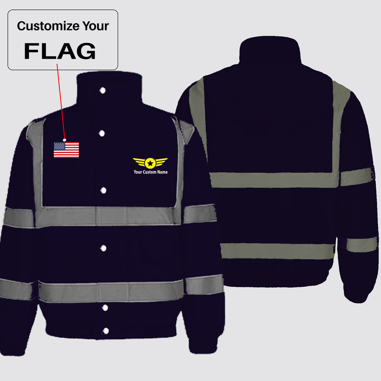 Custom Flag & Name with (Badge 4) Designed Reflective Winter Jackets