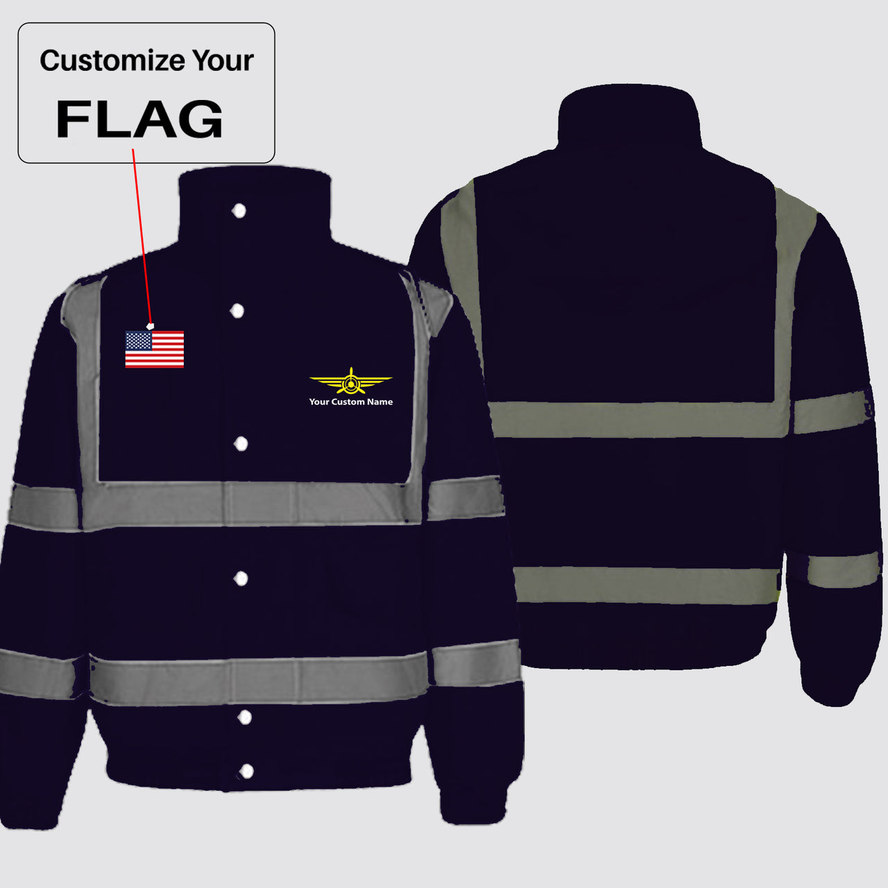 Custom Flag & Name with (Badge 3) Designed Reflective Winter Jackets