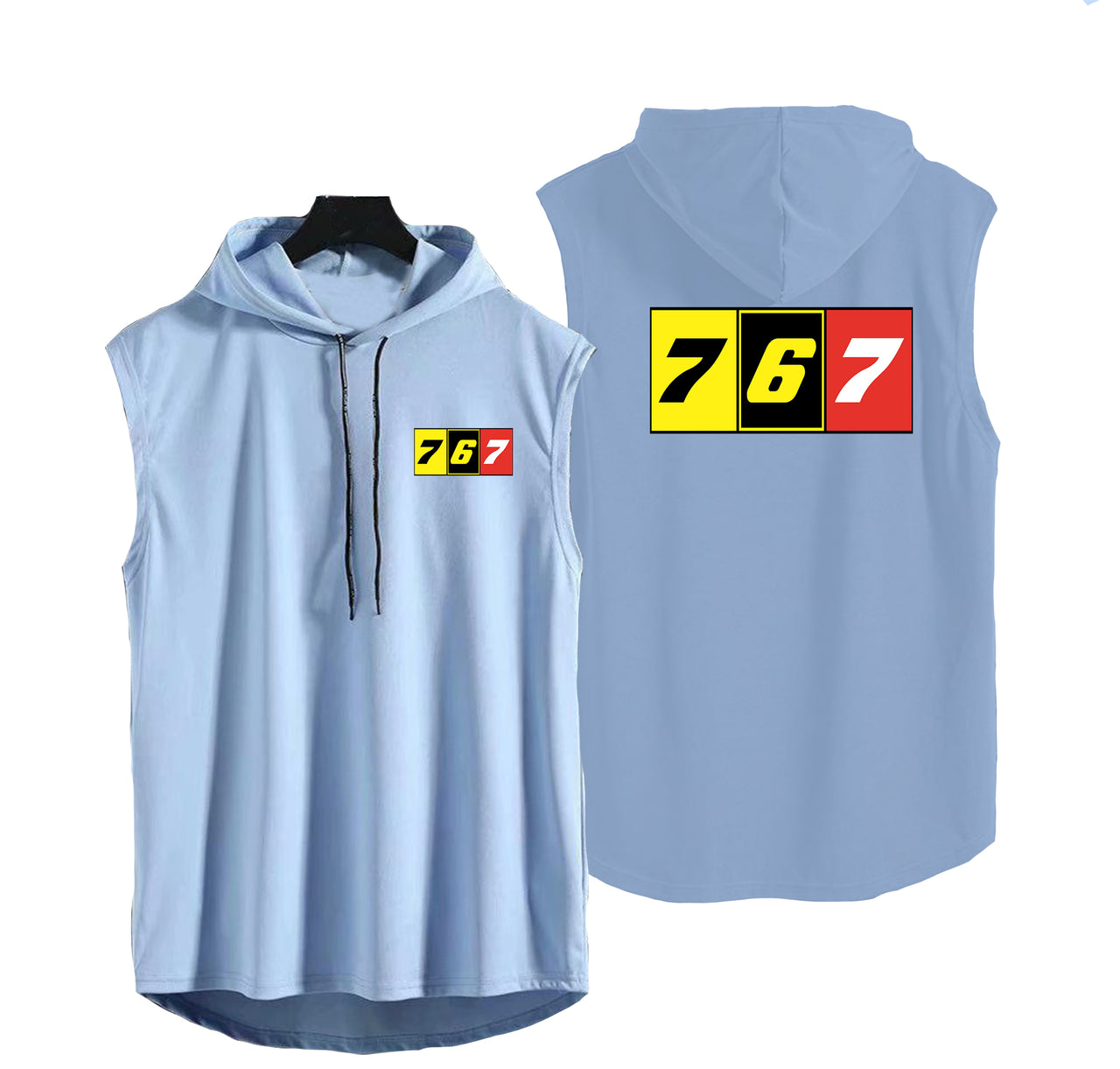 Flat Colourful 767 Designed Hooded Tank Tops