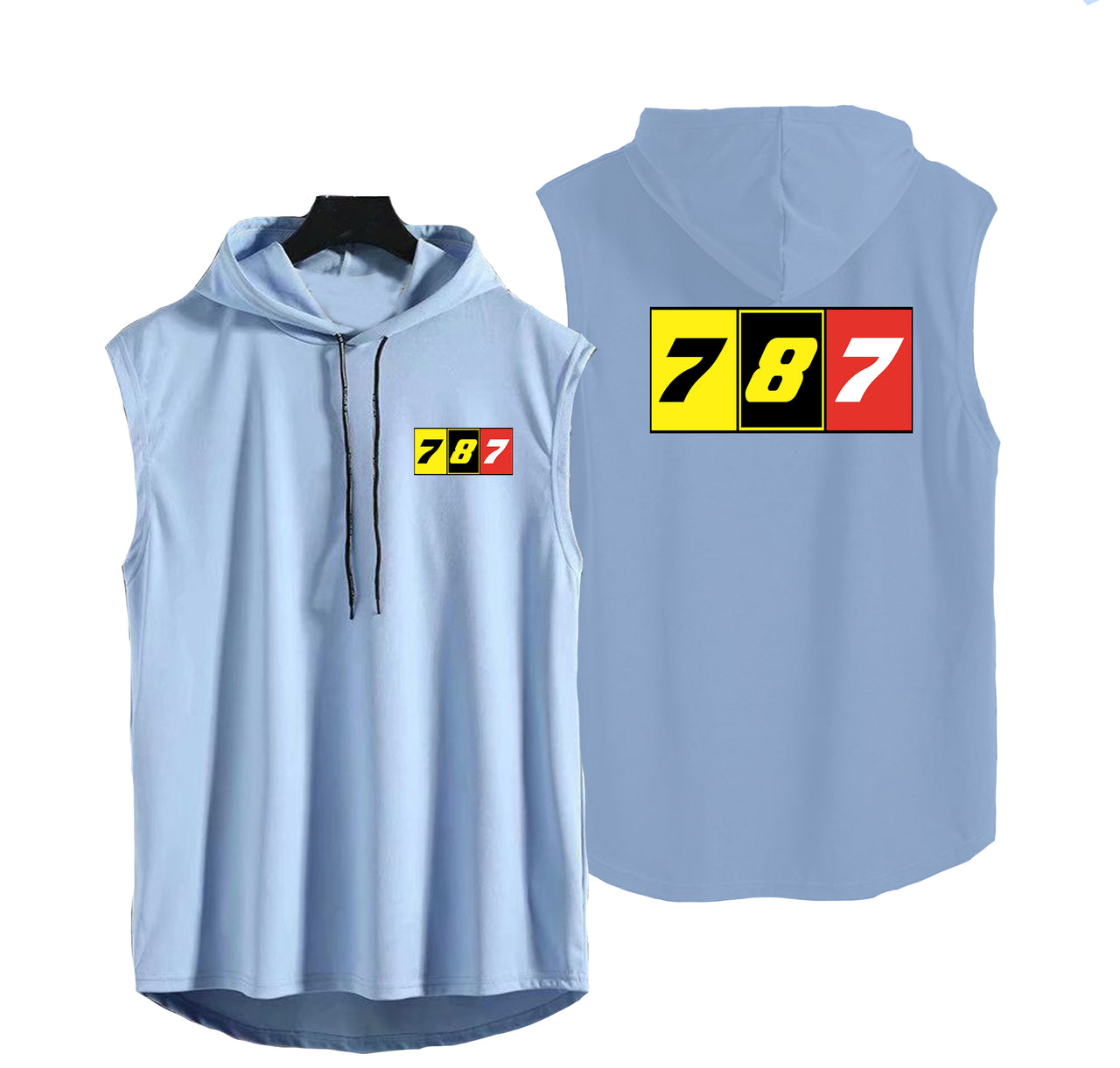 Flat Colourful 787 Designed Hooded Tank Tops