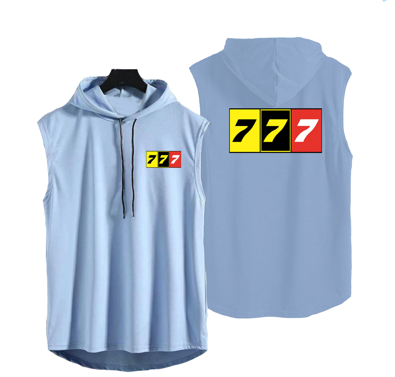 Flat Colourful 777 Designed Hooded Tank Tops