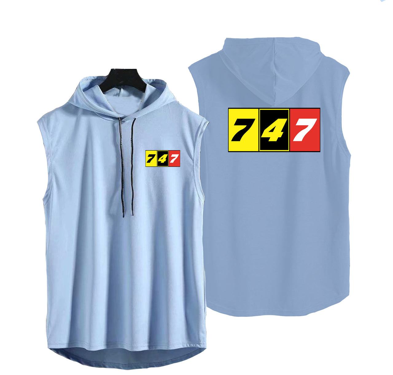 Flat Colourful 747 Designed Hooded Tank Tops