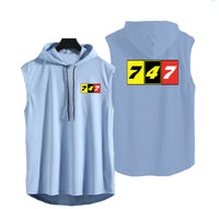 Thumbnail for Flat Colourful 747 Designed Hooded Tank Tops