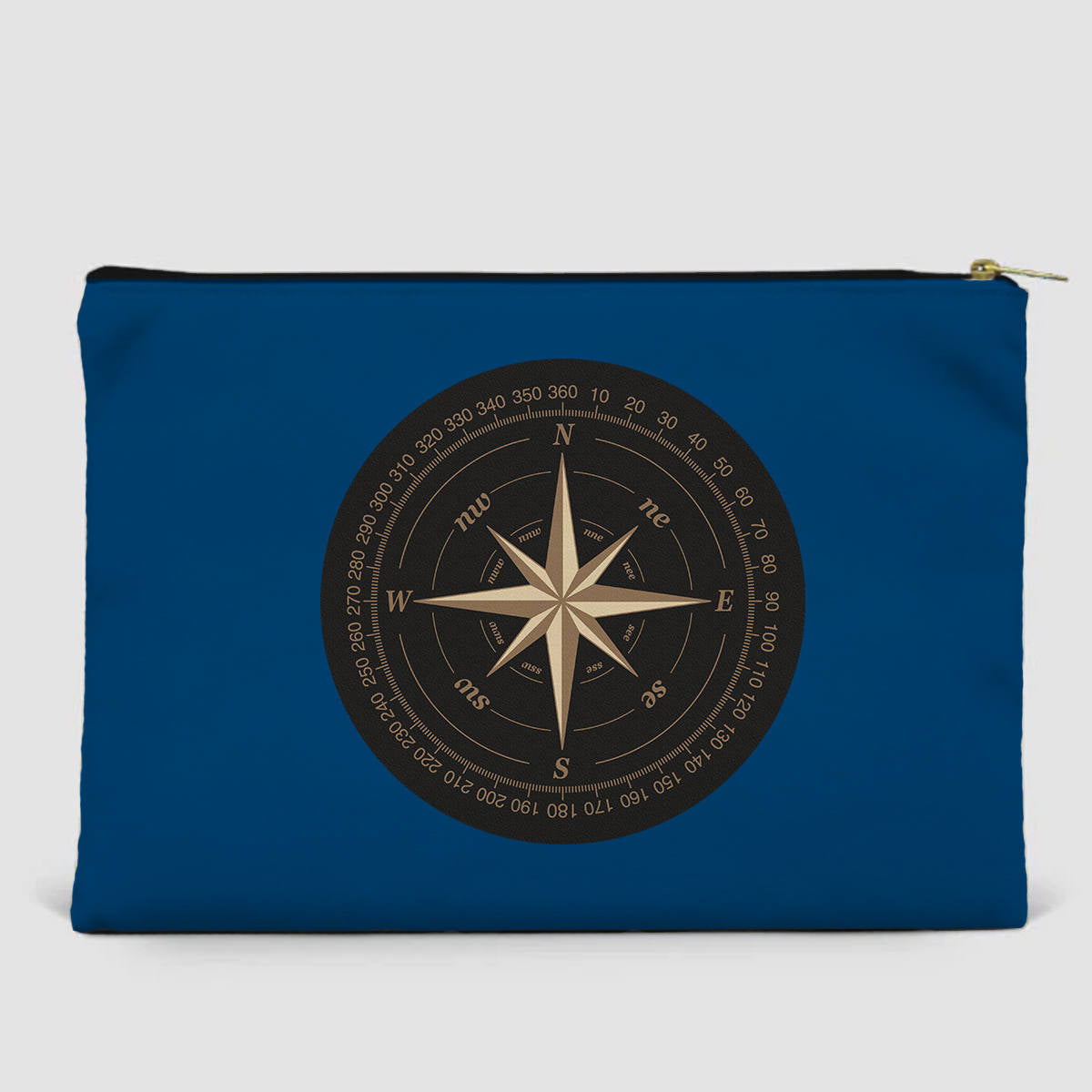 Black Vintage Style Compass Designed Zipper Pouch