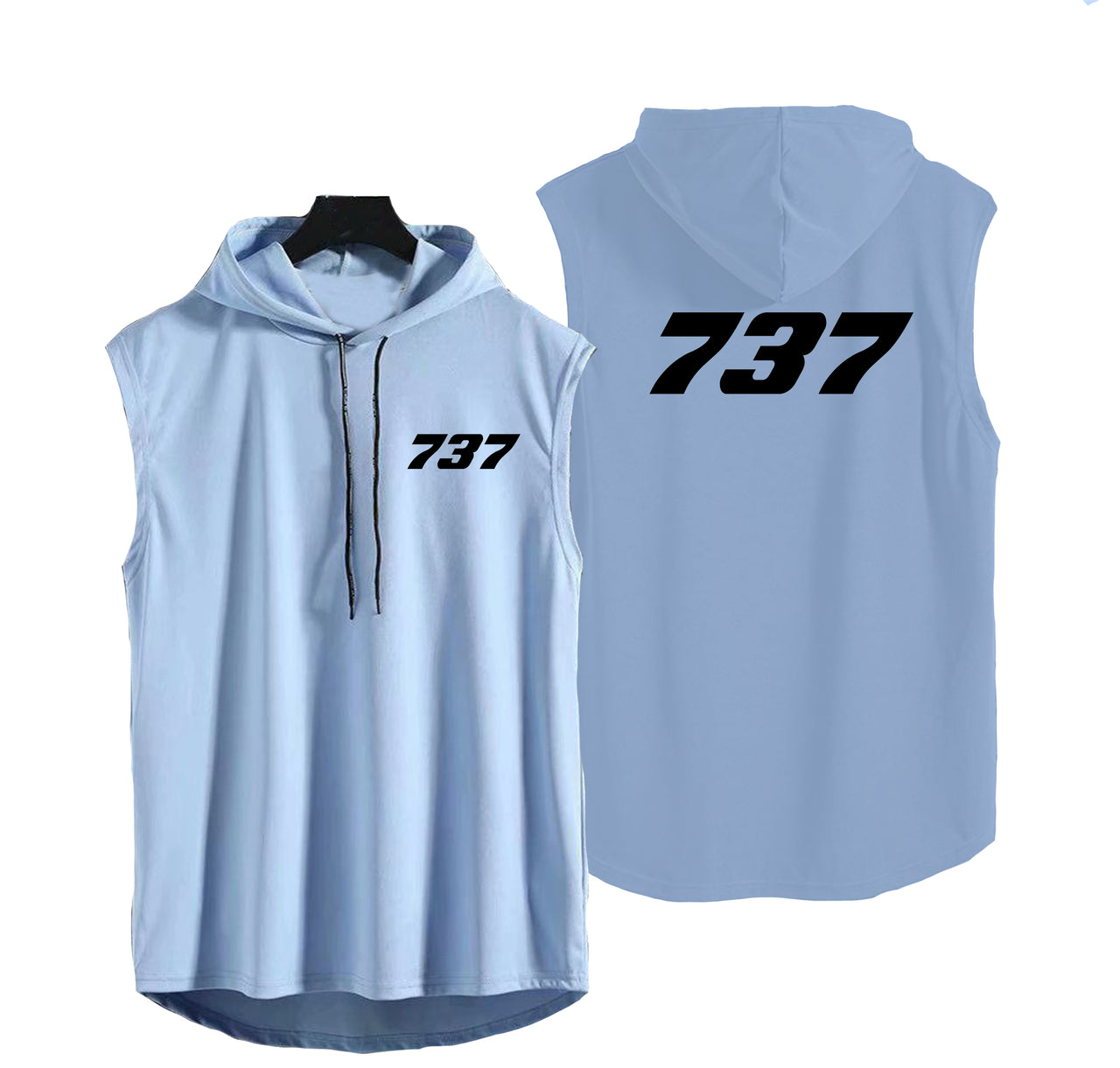 737 Flat Text Designed Hooded Tank Tops