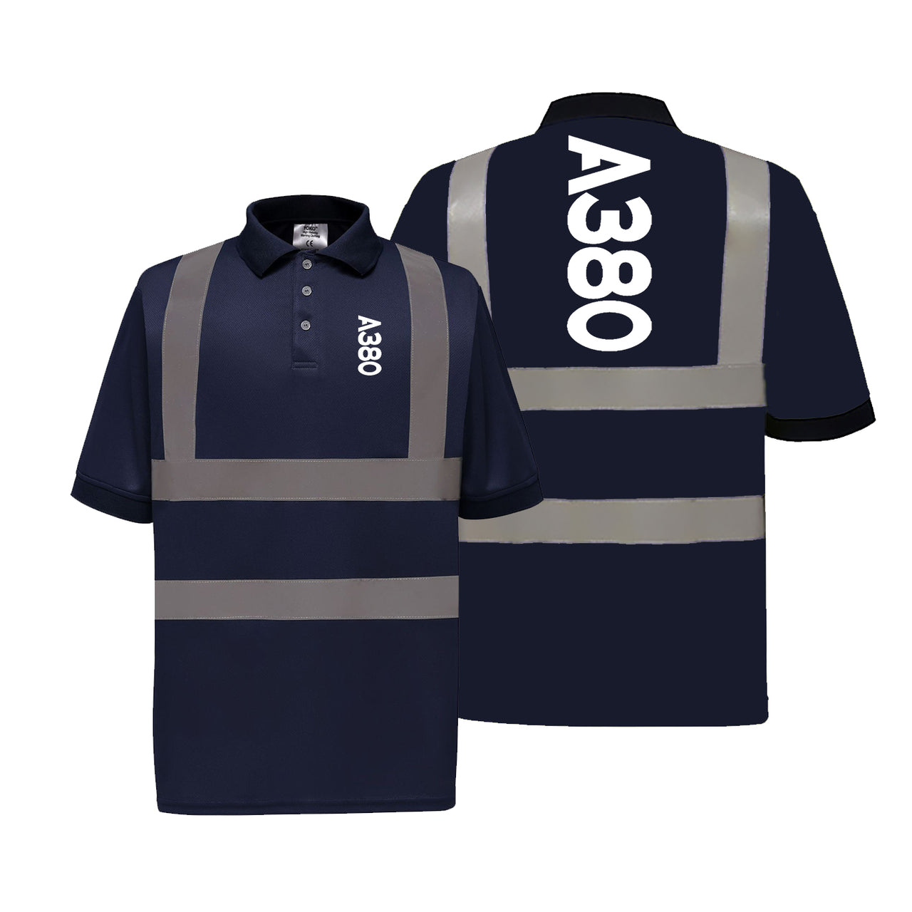 A380 Text Designed Reflective Polo T-Shirts