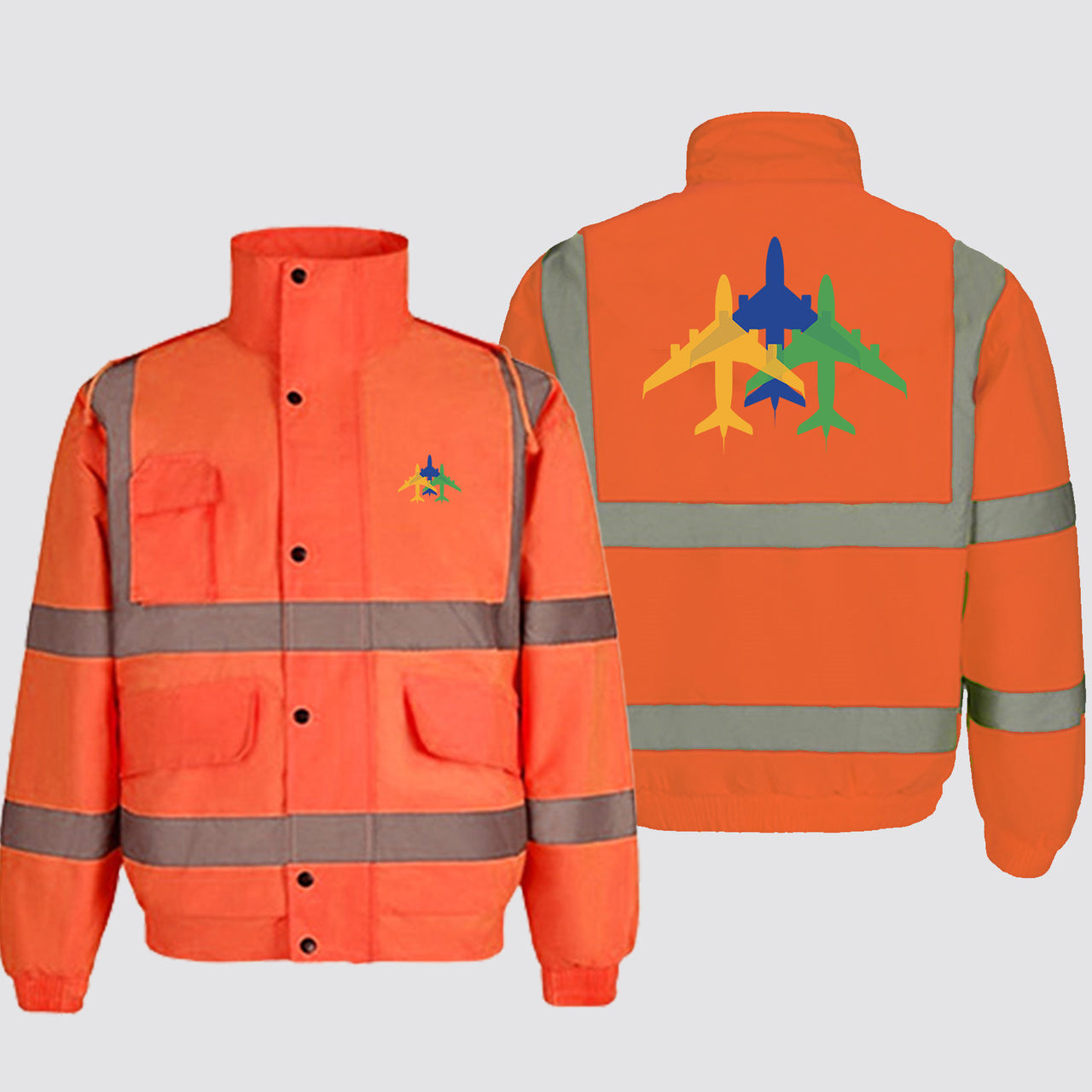 Colourful 3 Airplanes Designed Reflective Winter Jackets