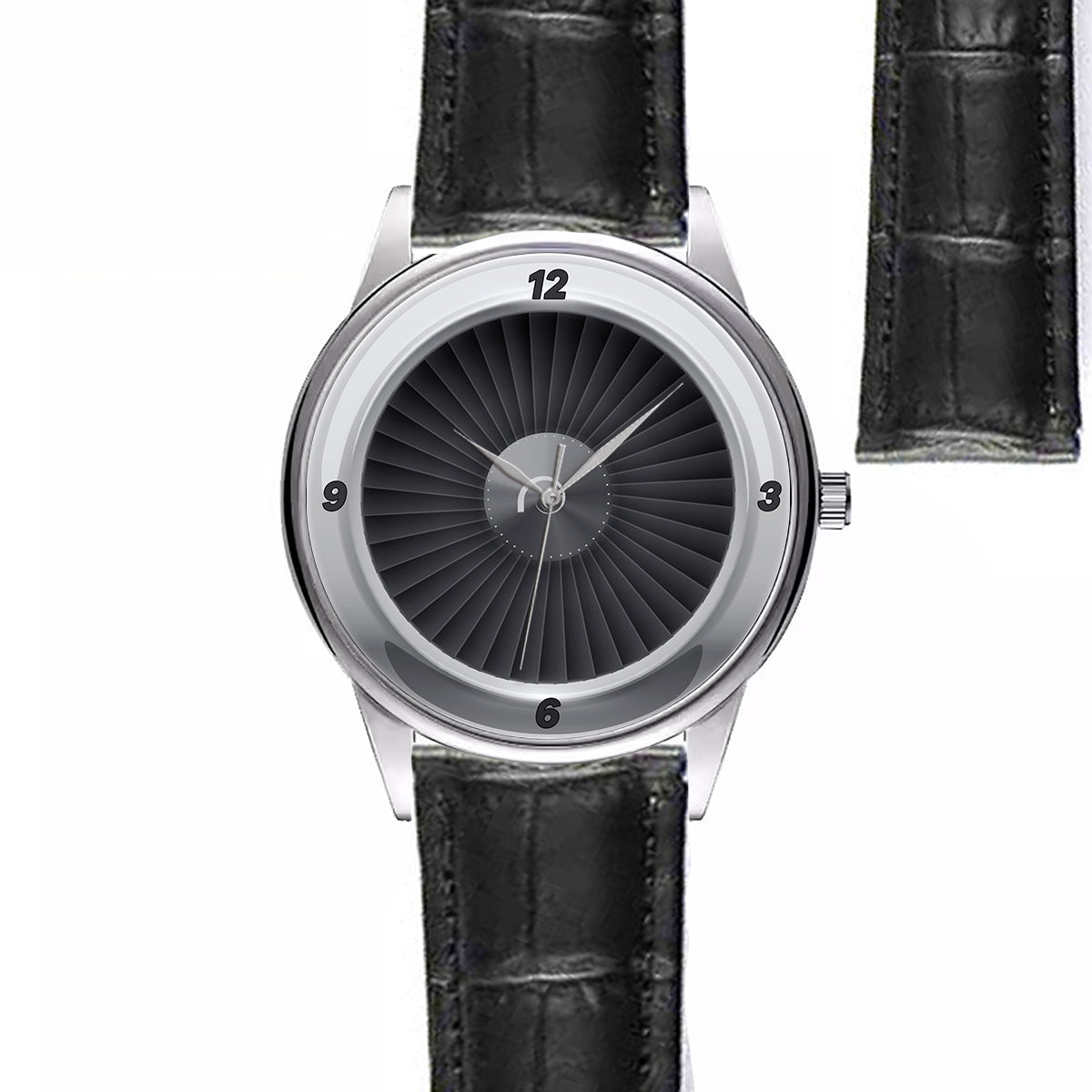 Jet Engine Black Designed Fashion Leather Strap Watches
