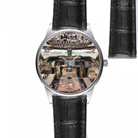 Thumbnail for Boeing 747 Cockpit Designed Fashion Leather Strap Watches