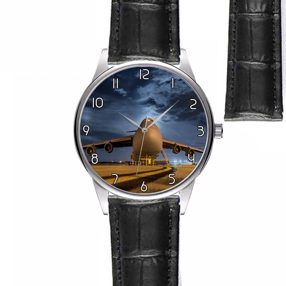 Amazing Military Aircraft at Night Designed Fashion Leather Strap Watches