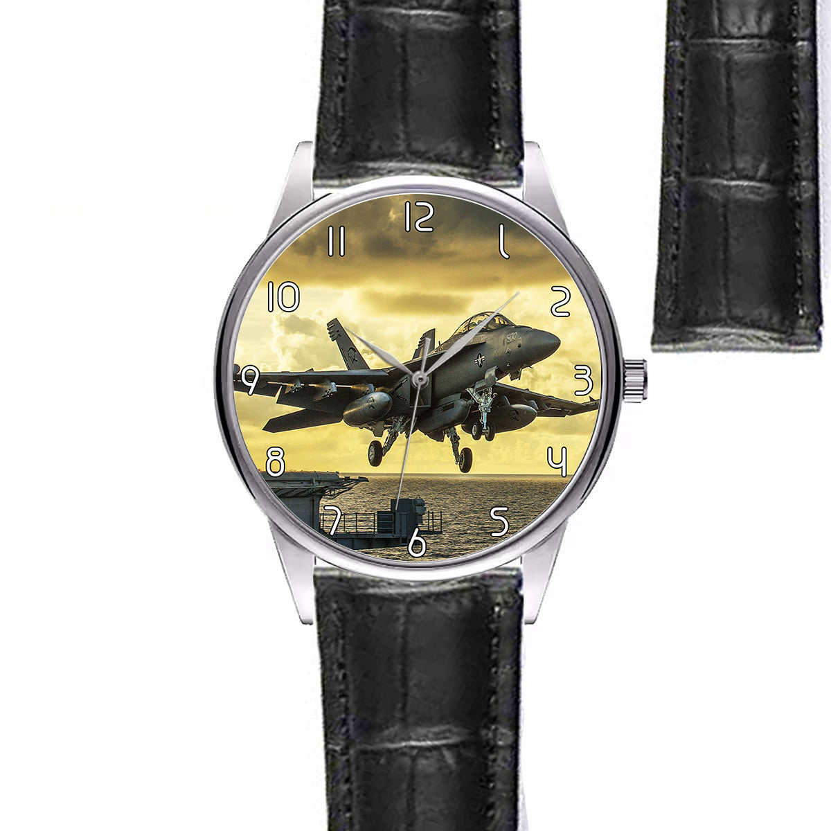 Departing Jet Aircraft Designed Fashion Leather Strap Watches