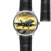 Thumbnail for Departing Jet Aircraft Designed Fashion Leather Strap Watches