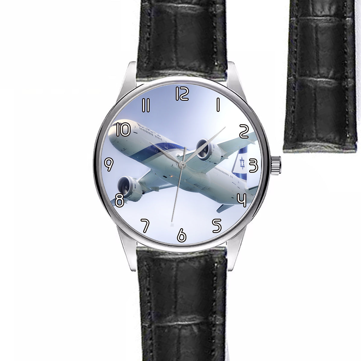 Close up to Israel Airways (El-al) Boeing 787 Designed Fashion Leather Strap Watches
