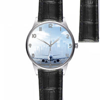 Thumbnail for Boeing 737 & City View Behind Designed Fashion Leather Strap Watches