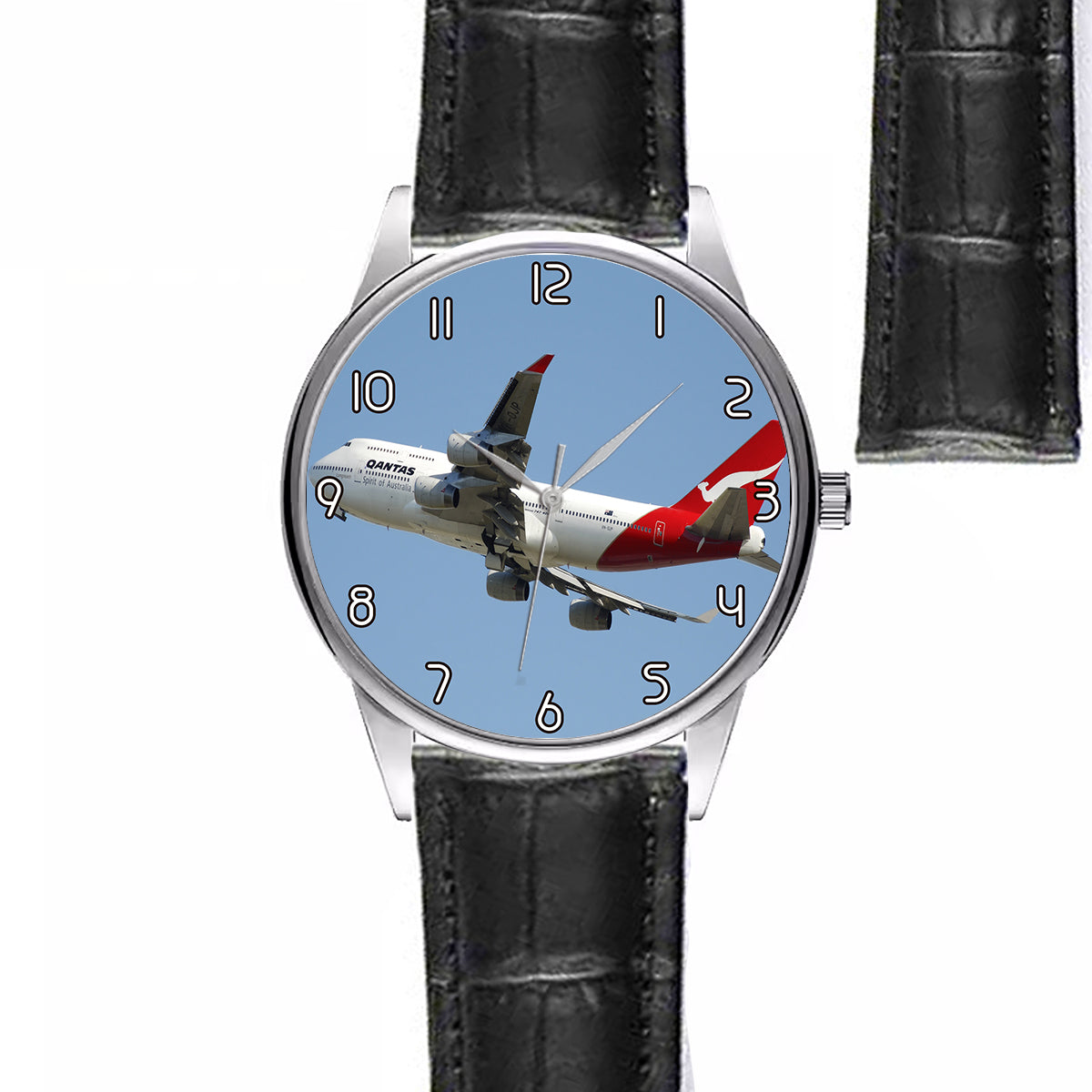 Departing Qantas Boeing 747 Designed Fashion Leather Strap Watches