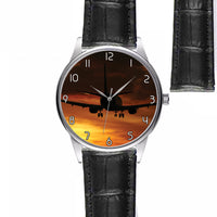 Thumbnail for Beautiful Aircraft Landing at Sunset Designed Fashion Leather Strap Watches