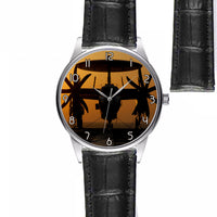 Thumbnail for Military Plane at Sunset Designed Fashion Leather Strap Watches