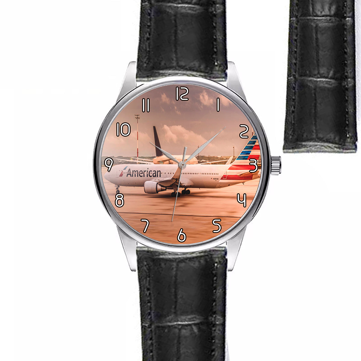 American Airlines Boeing 767 Designed Fashion Leather Strap Watches