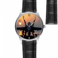 Thumbnail for Military Jet During Sunset Designed Fashion Leather Strap Watches
