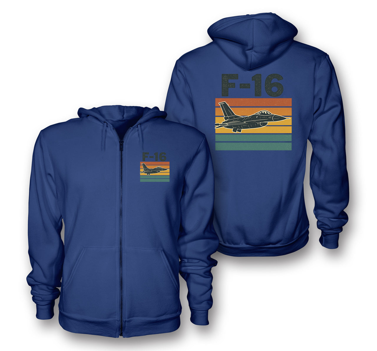 Retro Fighter Jet F16 Designed Zipped Hoodies