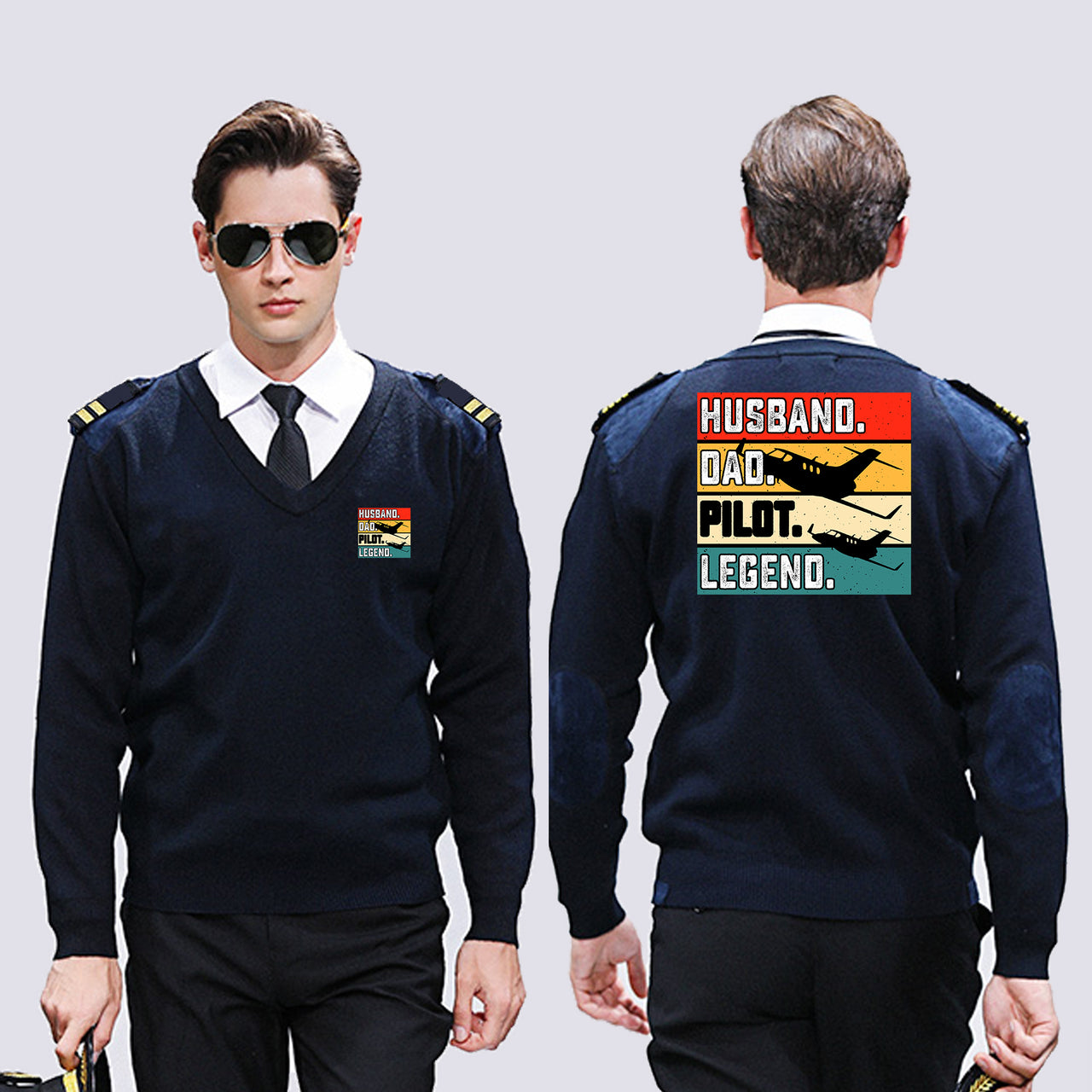 Husband & Dad & Pilot & Legend Designed Wool Pilot Sweaters