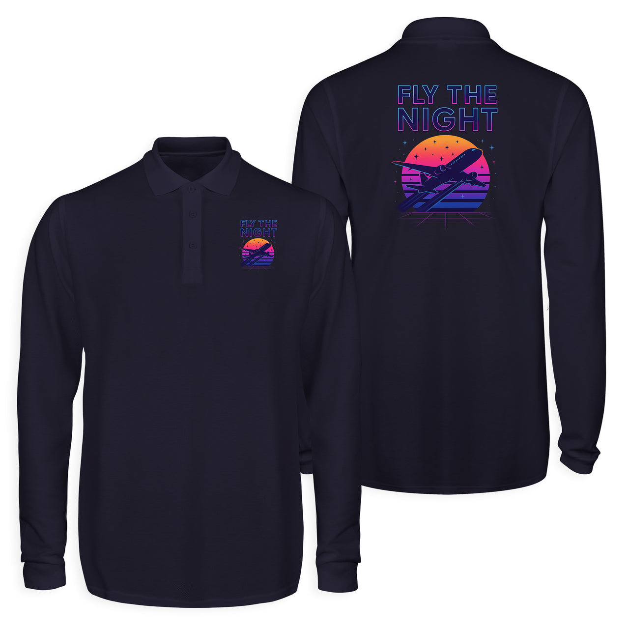 Fly The Night Designed Long Sleeve Polo T-Shirts (Double-Side)