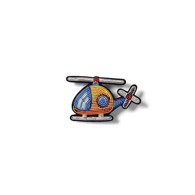 Side view of Helicopters Embroidery aviation brooch in polished alloy, polished finish.