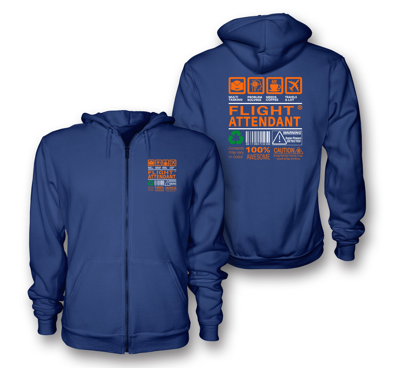 Flight Attendant Label Designed Zipped Hoodies