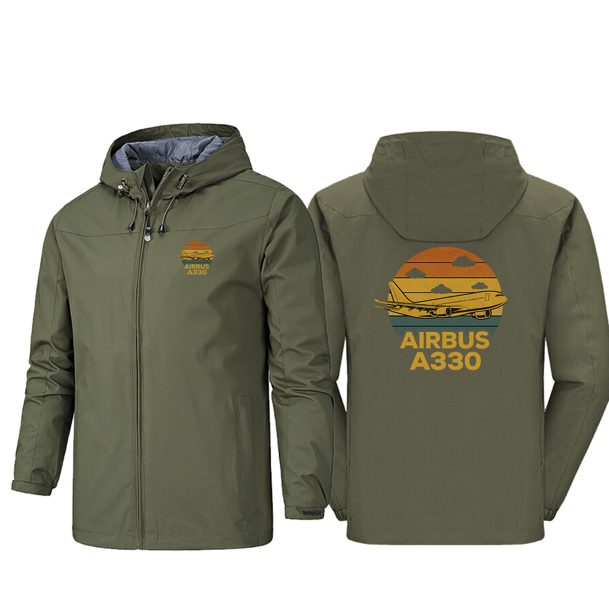 Retro Airbus A330 Designed Rain Jackets & Windbreakers