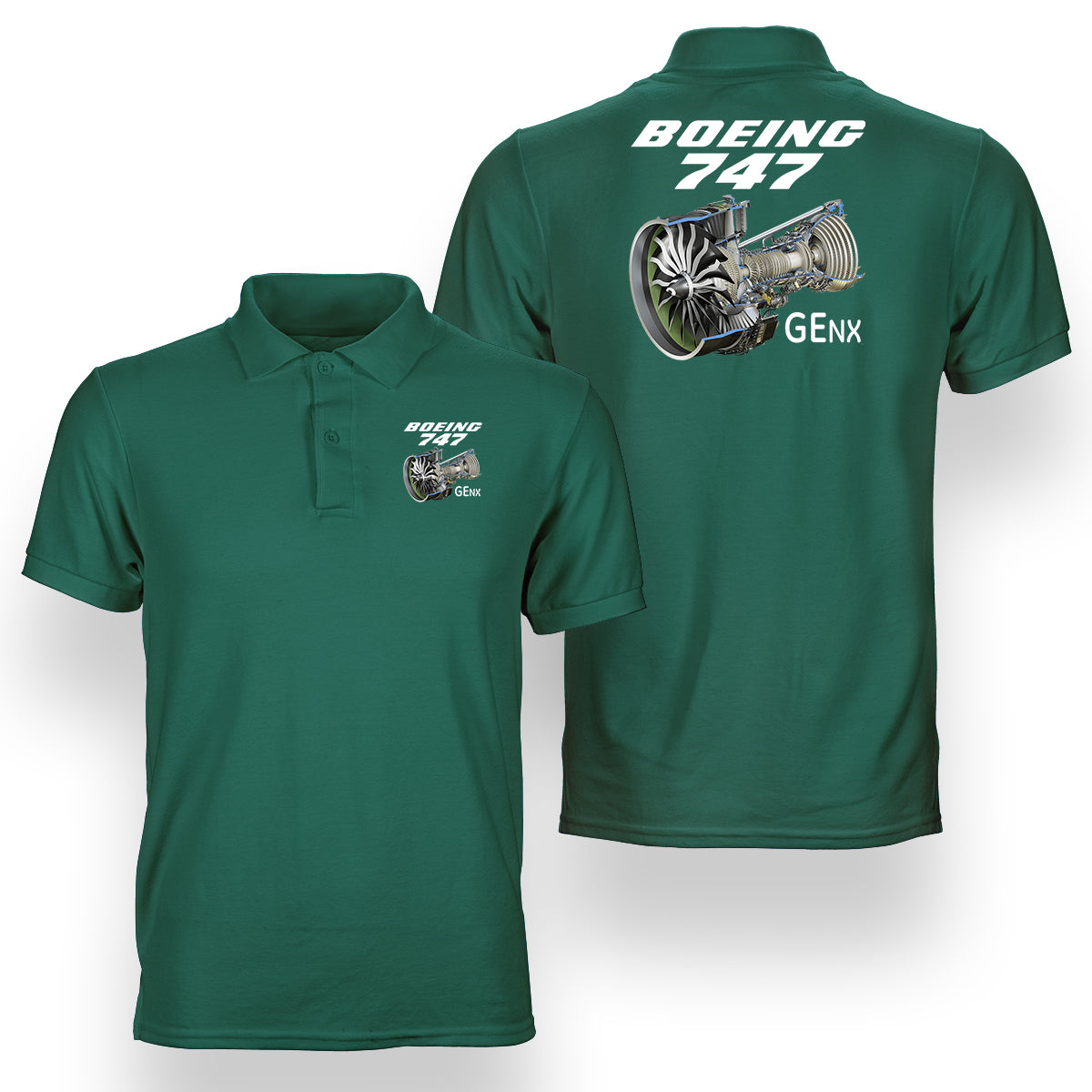 Boeing 747 & GENX Engine Designed Double Side Polo T-Shirts