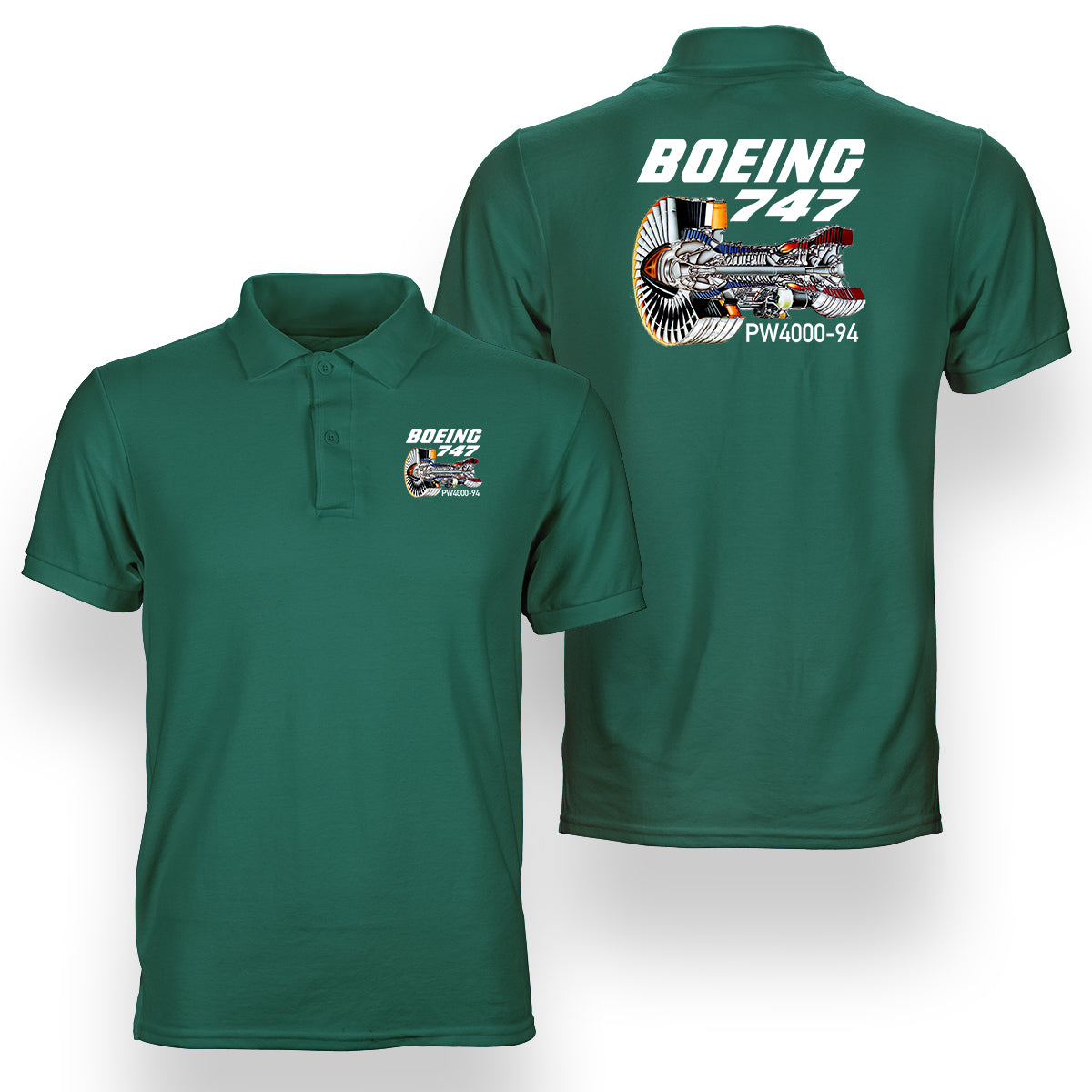 Boeing 747 & PW4000-94 Engine Designed Double Side Polo T-Shirts
