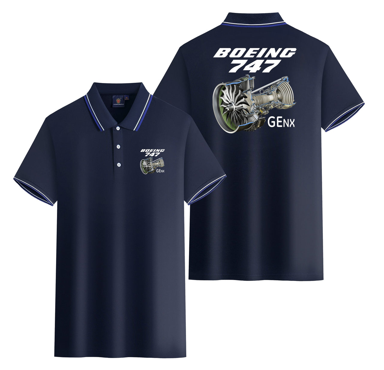 Boeing 747 & GENX Engine Designed Stylish Polo T-Shirts (Double-Side)