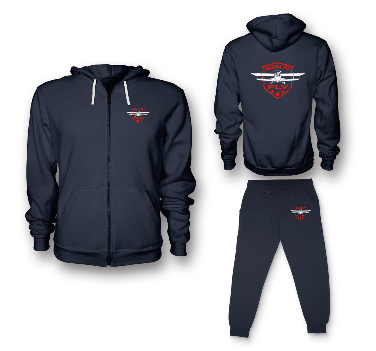 Born To Fly Designed Designed Zipped Hoodies & Sweatpants Set