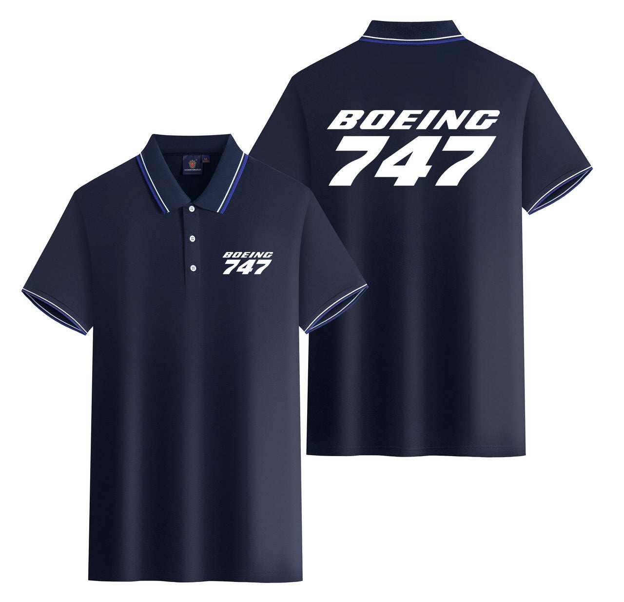 Boeing 747 & Text Designed Stylish Polo T-Shirts (Double-Side)