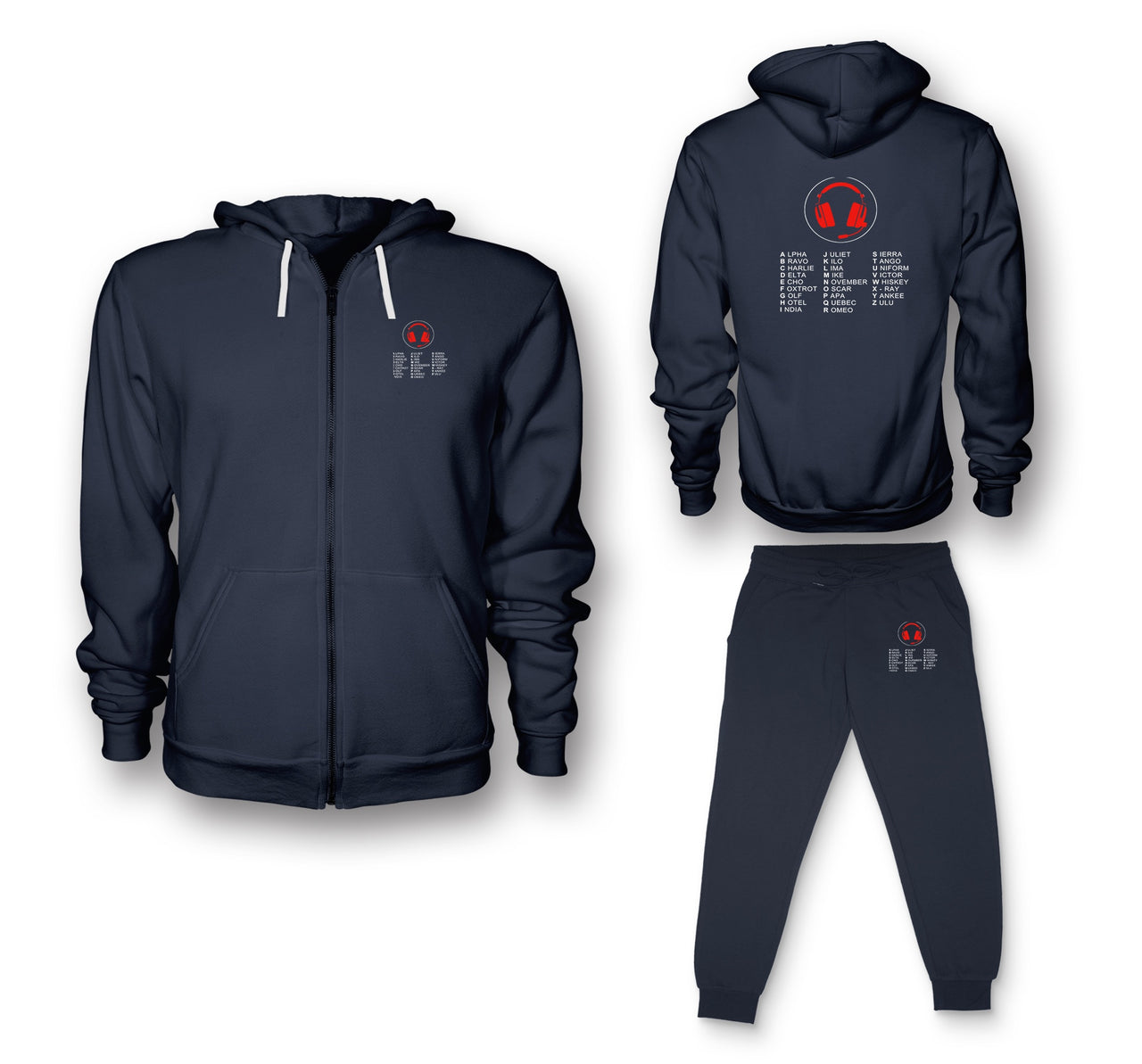 Aviation Alphabet 3 Designed Zipped Hoodies & Sweatpants Set