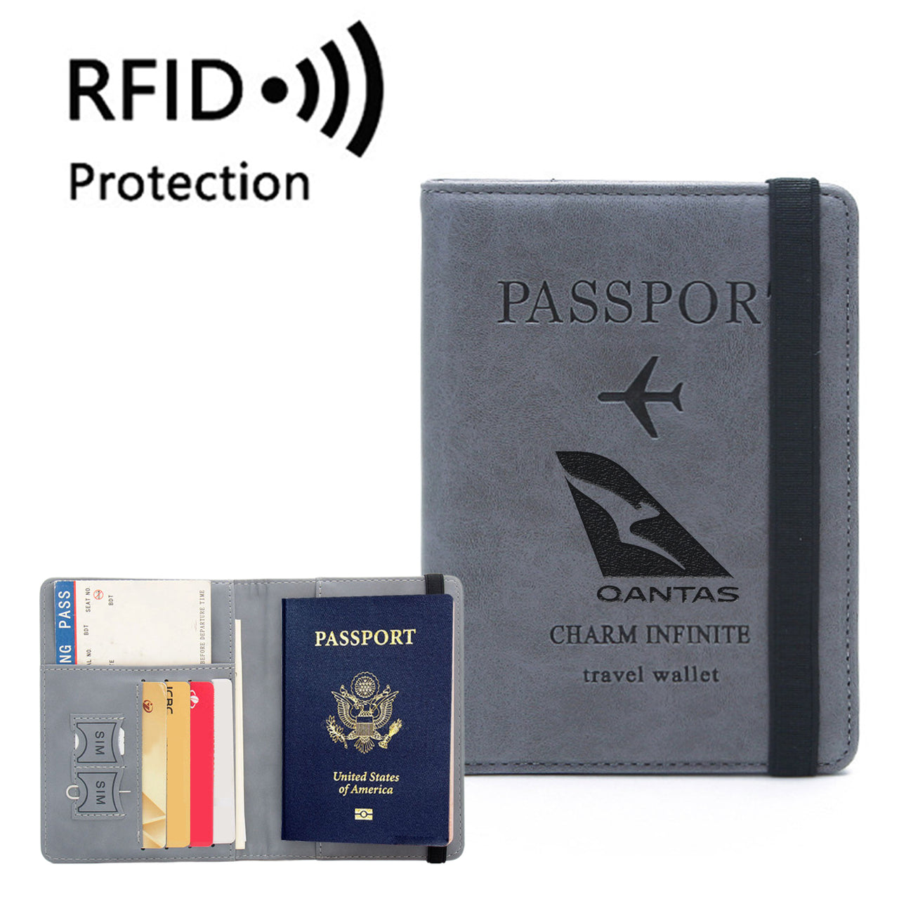 Qantas Airways Airlines Designed Passport Cover Travel Wallet Passport Holder