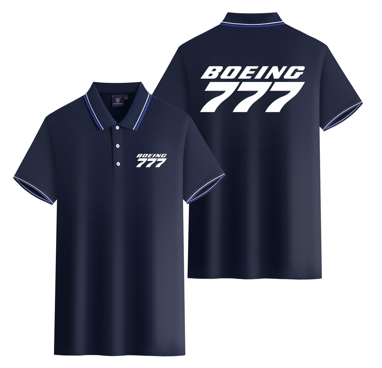 Boeing 777 & Text Designed Stylish Polo T-Shirts (Double-Side)