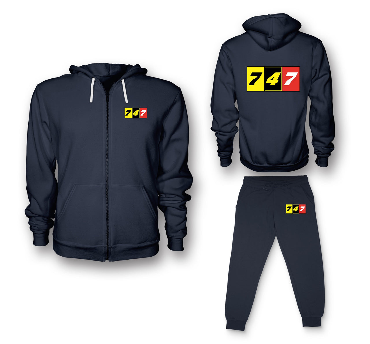 Flat Colourful 747 Designed Zipped Hoodies & Sweatpants Set