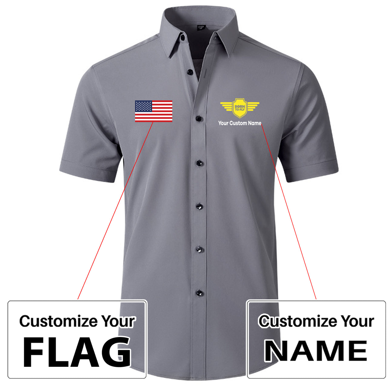 Custom Flag & Name with Badge 5 Design Super Quality Short Sleeve Shirts