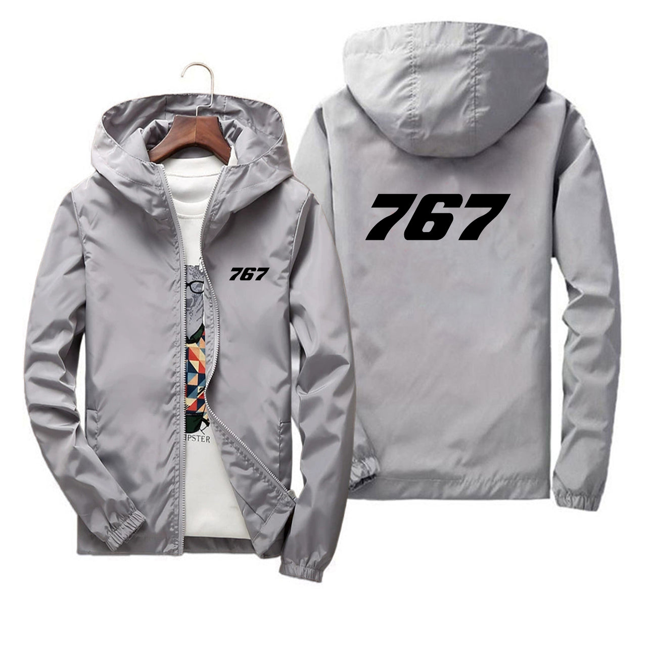 767 Flat Text Designed Thin Windbreaker Jackets