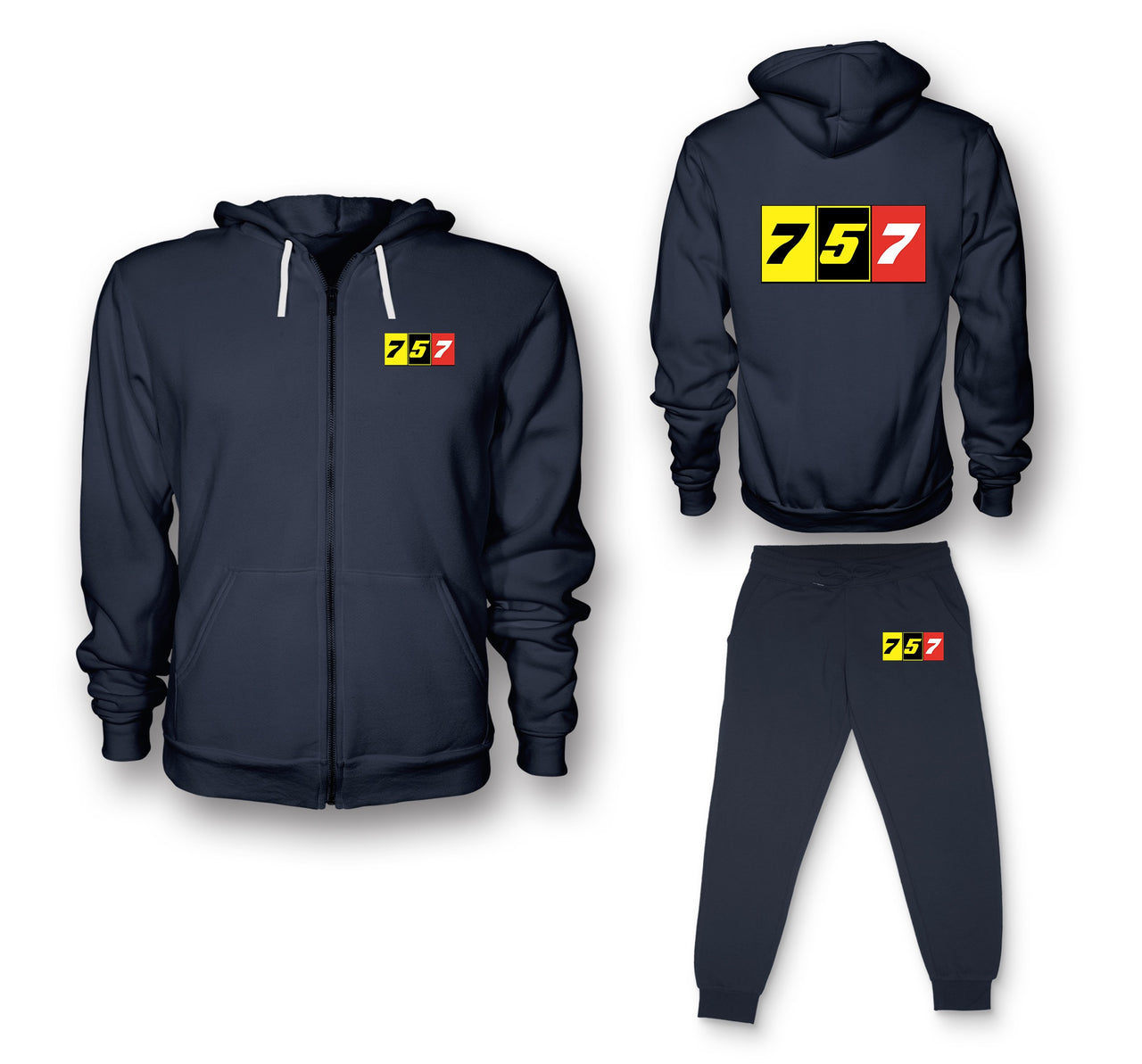 Flat Colourful 757 Designed Zipped Hoodies & Sweatpants Set