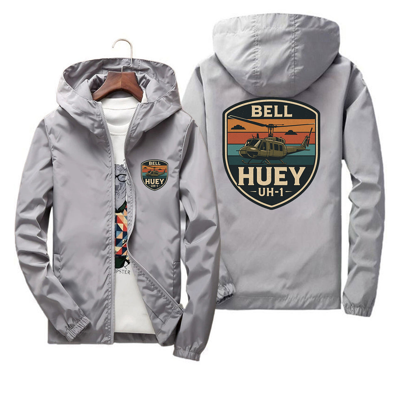Retro BELL HUEY UH-1 Designed Thin Windbreaker Jackets