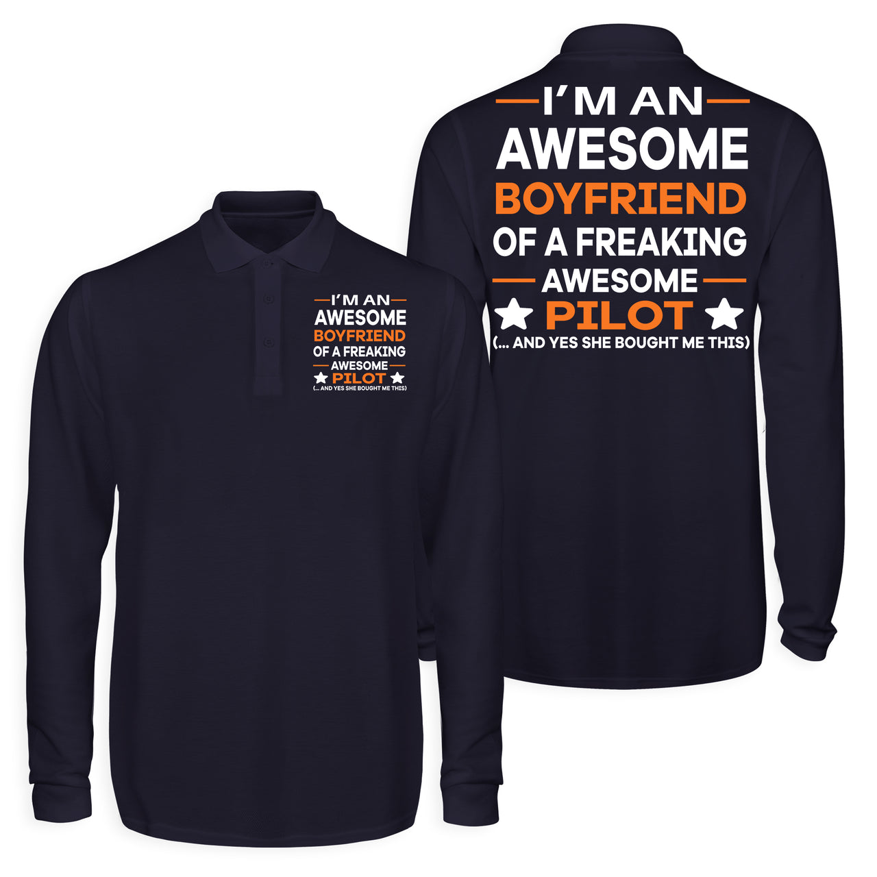 I am an Awesome Boyfriend Designed Long Sleeve Polo T-Shirts (Double-Side)