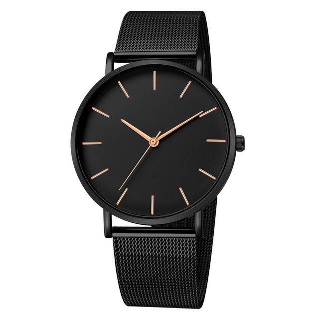 Fashion Leisure Simple Ultra Thin Creative Black Stainless Steel Quartz Watches Business Wristwatch Clock