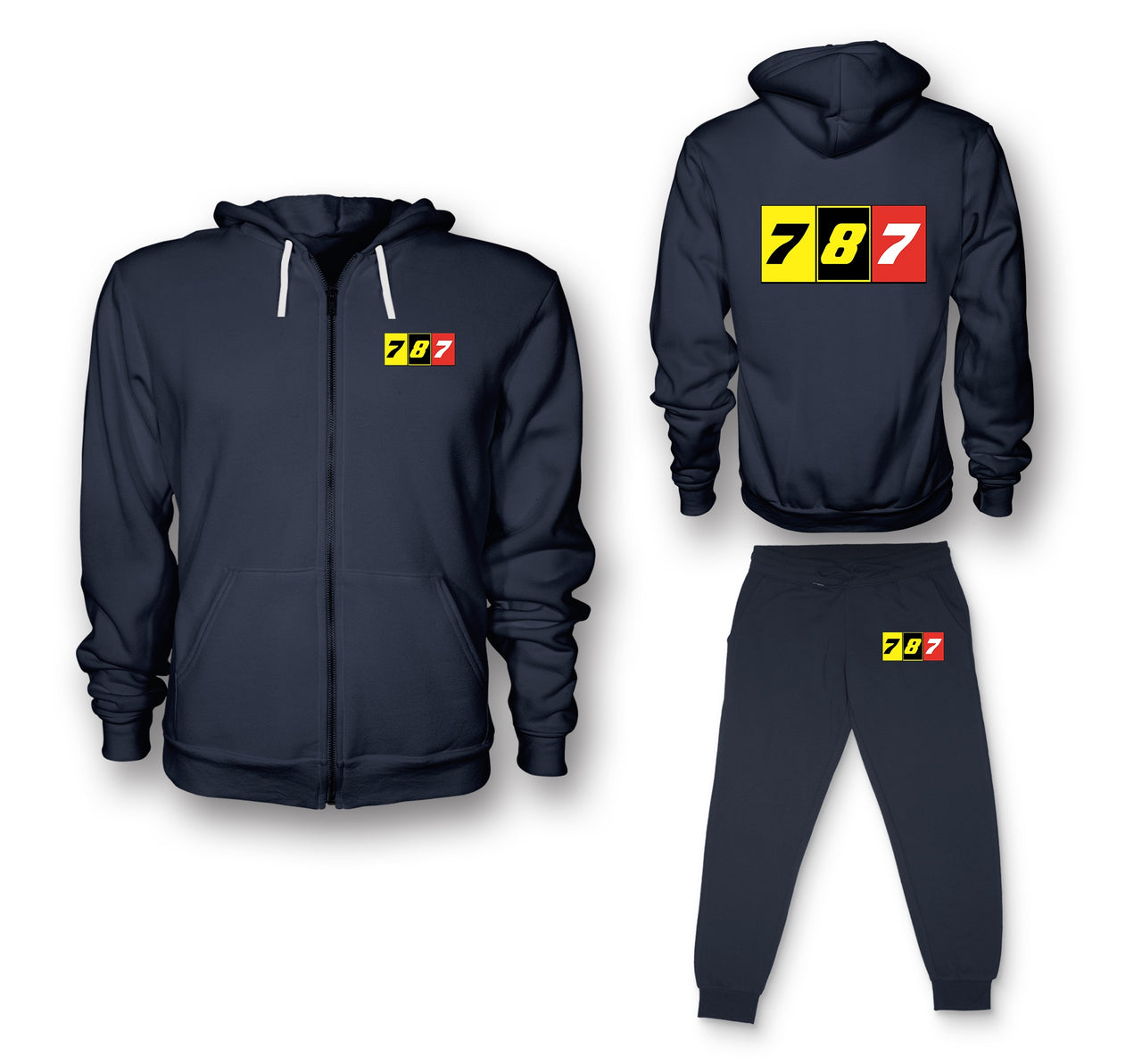 Flat Colourful 787 Designed Zipped Hoodies & Sweatpants Set